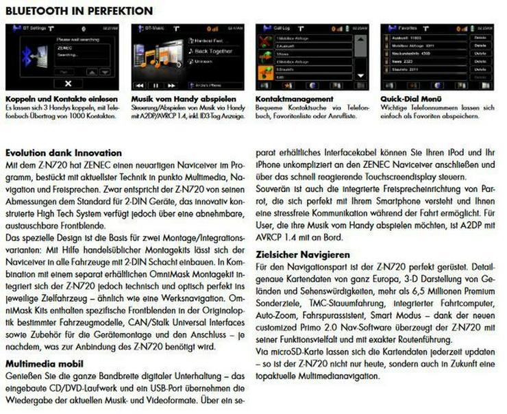 ZENEC Z-N720 2-DIN Naviceiver Autoradio TMC BT - Autoradios, Player & Wechsler - Bild 5