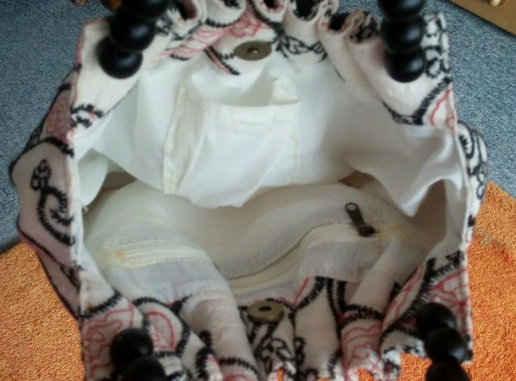 Bild 5: NEU Damen Handtasche aus Stoff bunt mit Holzper