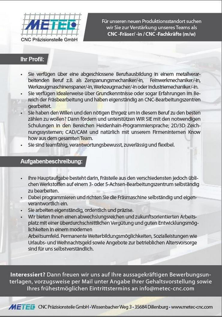 CNC -Fräser/ -in / CNC -Fachkräfte (m/w)