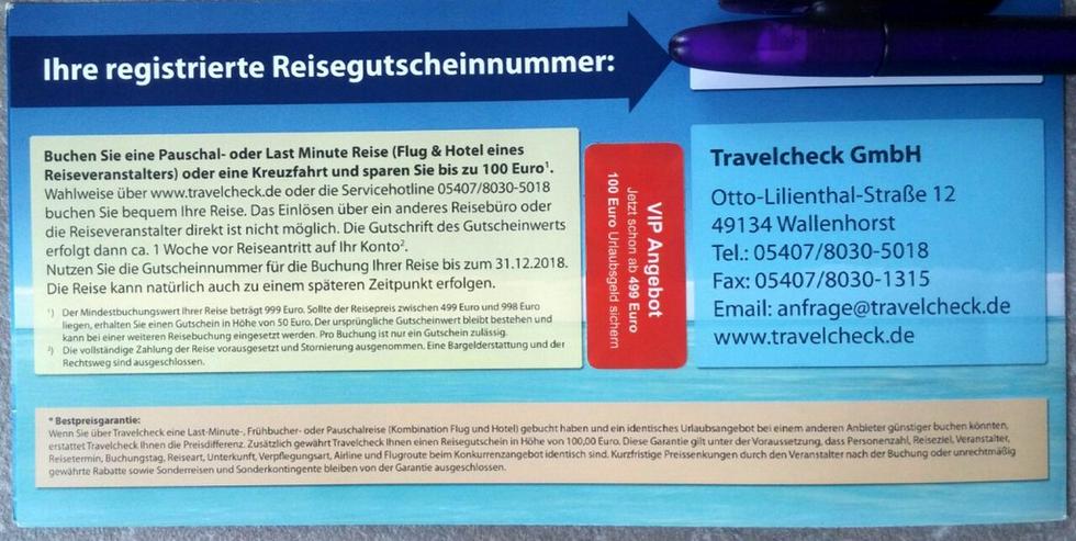 Reisegutschein 100€ G bis 31.12.2018 Trave - Urlaub, Flug & Reise - Bild 4