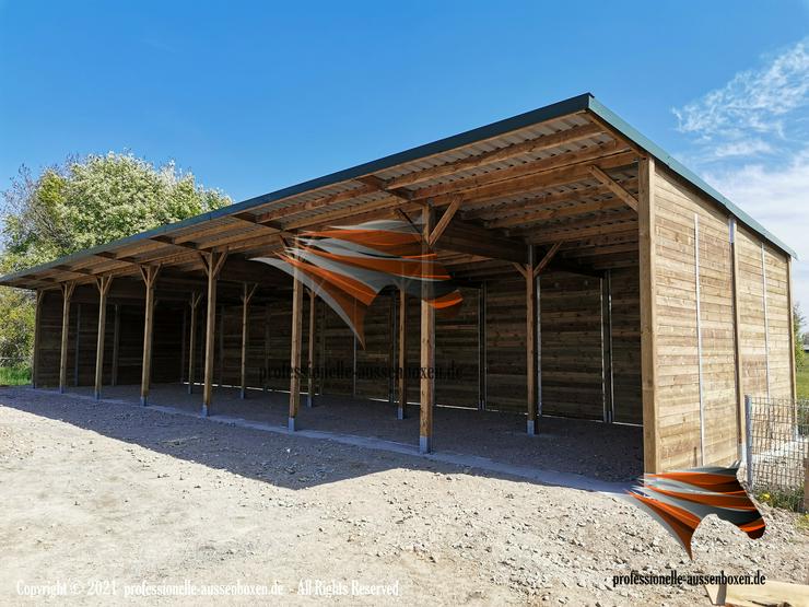Bild 15: Pferdestall bauen - Außenboxen, Pferdebox & Offenstall kaufen | Weidehütten, Futterraufe & Heuraufe TOP Fertigbau, Stallanlagen, Türen & Matten für Pferdestall & Paddock