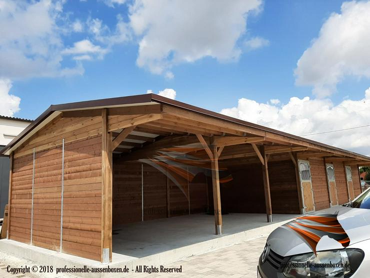 Bild 14: Aussenboxen für pferde, Pferdestall, Pferdeboxen, Weidehütte mit fressgitter, Offenstall, Offenstall bauen, Offenstallhaltung, Pferdeunterstand, Weideunterstand, Stall, Stallbau, Stalltechnik, Stalleinrichtung pferde, Stallanlagen, Stallungen,