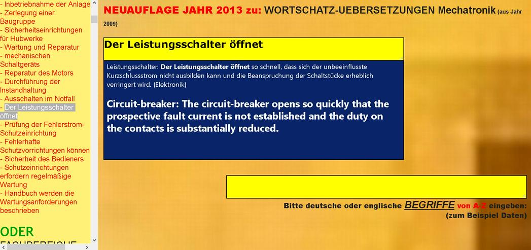 Bild 2: german-english dictionary/ translator: transport maintenance mode of operation