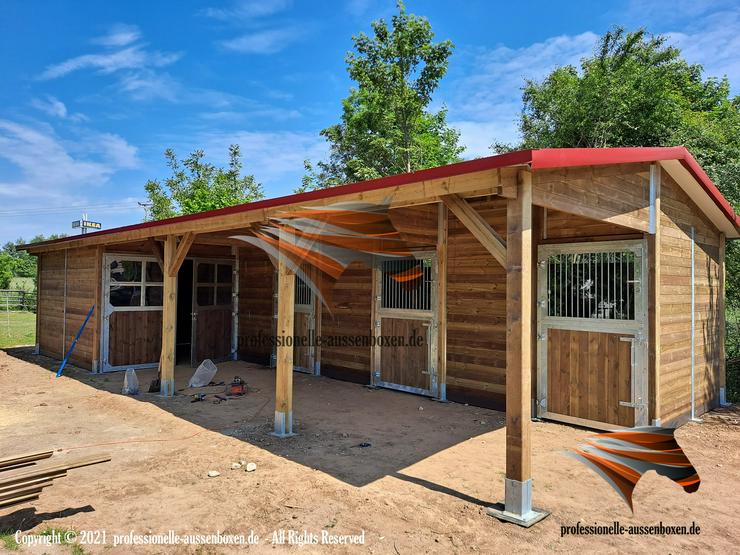 Bild 10: Pferdestall bauen mit Stallgasse -  Außenboxen und Offenstall kaufen, Paddockboxen & Stallanlagen für Pferdesport | Stallbau - TOP Weidehütten & Unterstand