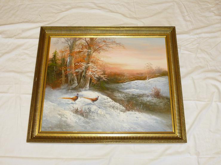 Bild 1:  Gemälde Öl auf Leinwand, Winterlandschaft mit Fasan, unsigniert