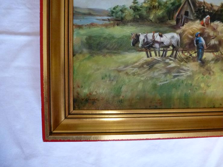  Gemälde Öl auf Leinwand, signiert W. Grange, Bauernhaus Kornernte - Gemälde & Zeichnungen - Bild 3