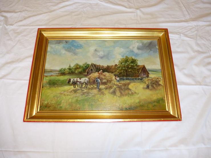 Bild 1:  Gemälde Öl auf Leinwand, signiert W. Grange, Bauernhaus Kornernte