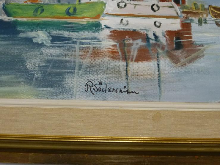 Bild 2: Gemälde Öl auf Leinwand Küste mit Fischerhütten signiert R. Södersmann