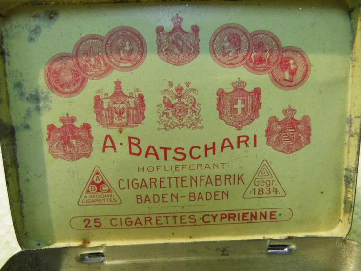 Bild 7: Zigarettenschachtel Blech von August Batschari Cigaretten (ABC) vor 1918 / Dose