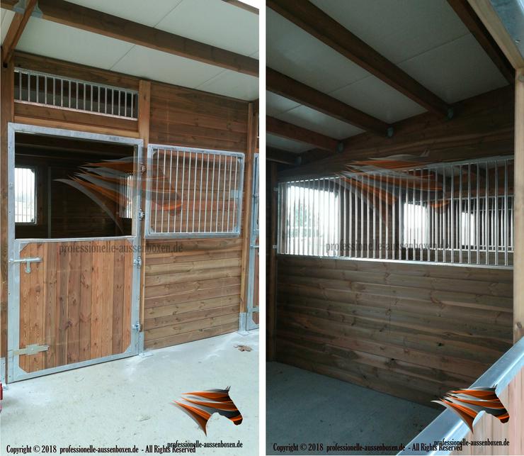 Bild 7: Außenboxen für Pferde, Pferdeställe, Pferdeboxen, Weidehütte mit Fressgitter, Offenstall, Unterstand