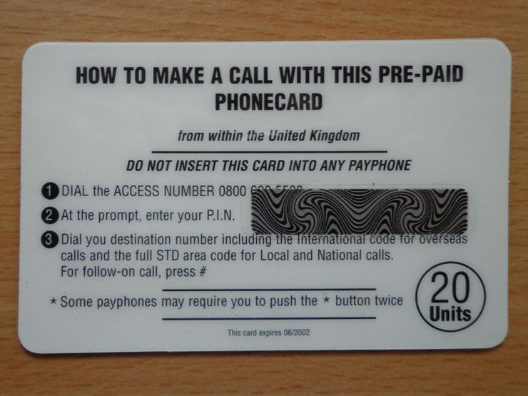 Bild 2: Pre-Paid-Telefonkarte "POSTAGE ONE PENNY" noch mit dem vollen Guthaben