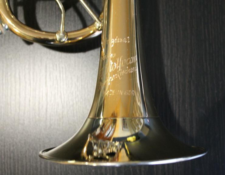 Profiklasse Konzert - Trompete A. Wolfram Markneukirchen, Goldmessing mit 2 Überblasklappen - Blasinstrumente - Bild 8