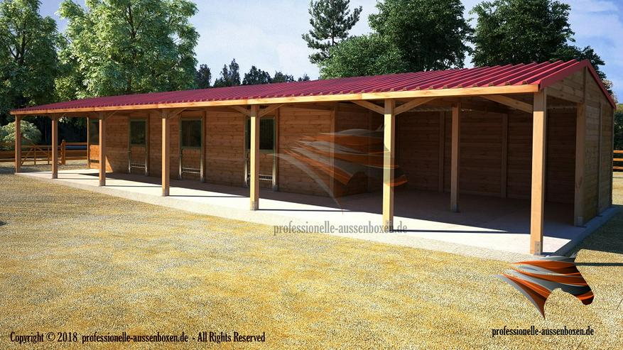 Bild 4: Außenboxen für Pferde, Pferdeställe, Pferdeboxen, Weidehütte mit Fressgitter Hersteller!