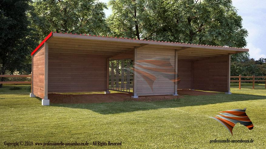 Bild 17: Außenboxen für Pferde, Pferdeställe, Pferdeboxen, Weidehütte mit Fressgitter Hersteller!