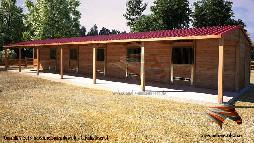 Bild 3: Außenboxen für Pferde, Pferdeställe, Pferdeboxen, Weidehütte mit Fressgitter Hersteller!