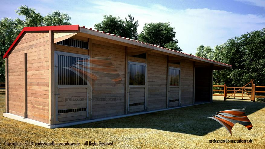 Bild 11: Außenboxen für Pferde, Pferdeställe, Pferdeboxen, Weidehütte mit Fressgitter Hersteller!