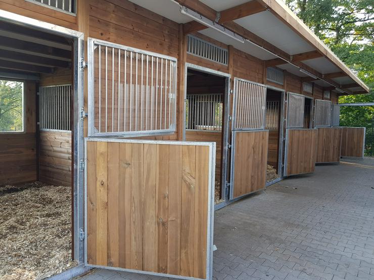 Bild 13: Außenboxen für Pferde, Pferdeställe, Pferdeboxen, Weidehütte mit Fressgitter Hersteller!