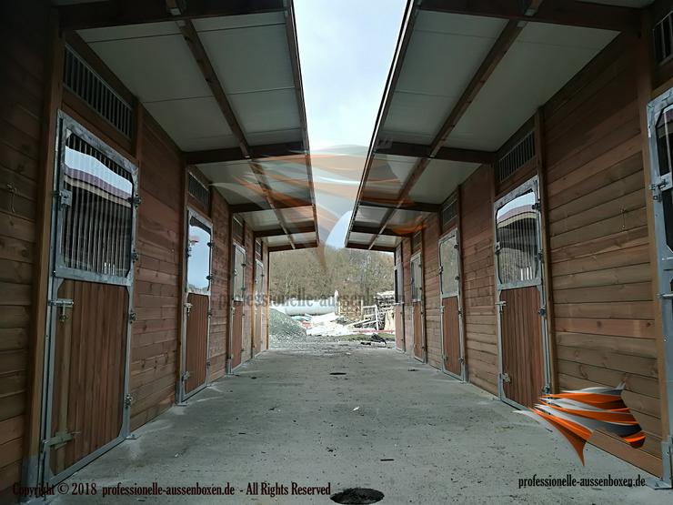 Bild 9: HOLZ Außenboxen für Pferde, Pferdeställe, Pferdeboxen, Weidehütte mit Fressgitter, Offenstall, Unterstand