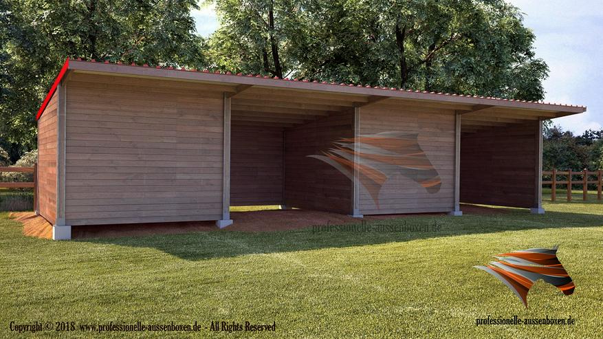 Bild 17: HOLZ Außenboxen für Pferde, Pferdeställe, Pferdeboxen, Weidehütte mit Fressgitter, Offenstall, Unterstand