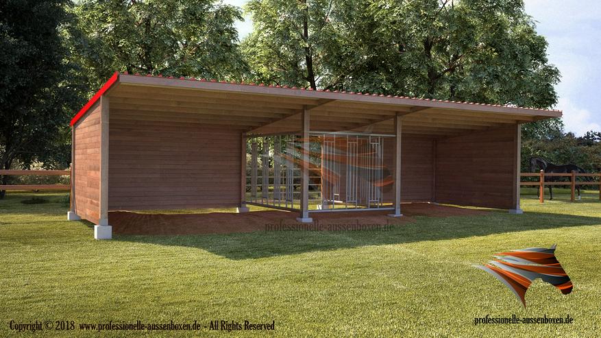 Bild 16: HOLZ Außenboxen für Pferde, Pferdeställe, Pferdeboxen, Weidehütte mit Fressgitter, Offenstall, Unterstand