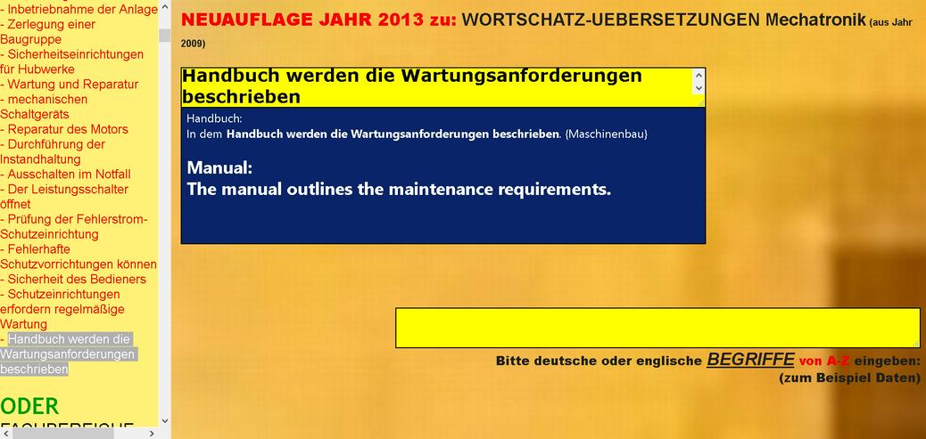 german-english text translation: maintenance, assembly + safety instruction, mode of operation - Wörterbücher - Bild 1