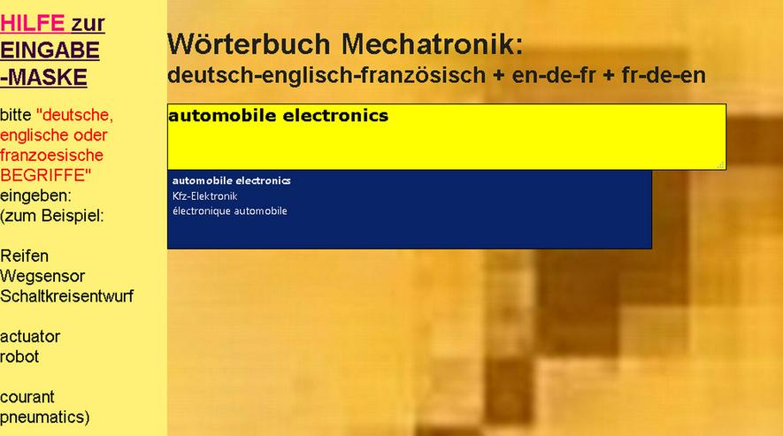 Kfz-Mechaniker + Mechatroniker: franzoesisch + englisch uebersetzen(Wortschatz)