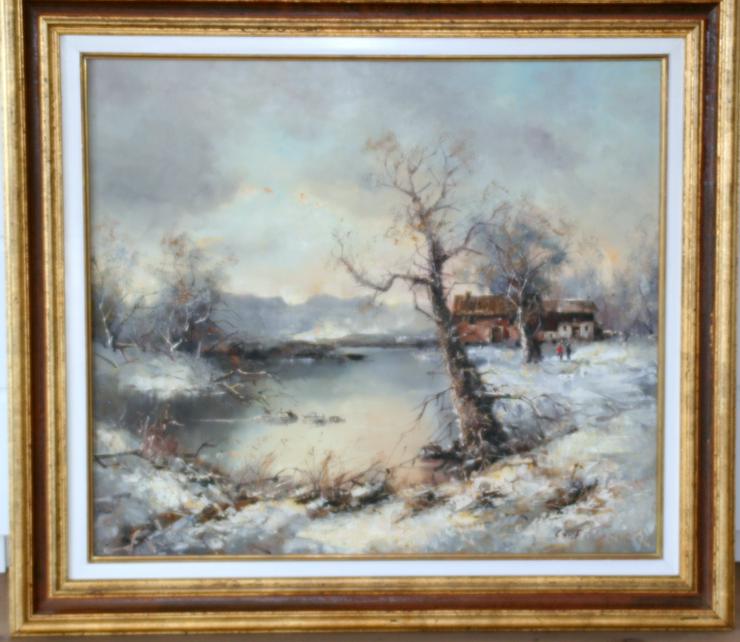 Bild 1: Originalbild von Cav. F.K. THAUER " Winterlandschaft " 70X80 cm