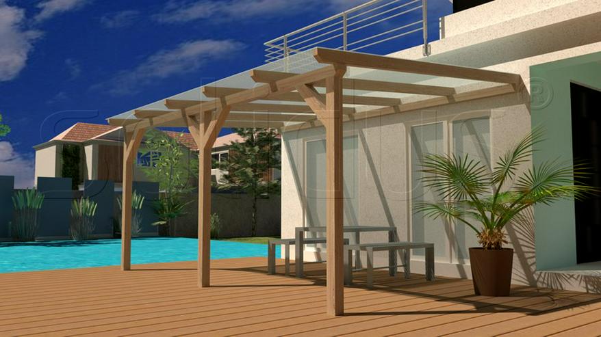 Bild 2: Terrassenüberdachung aus Holz oder Alu mit Stegplatten und Glas von solidus24