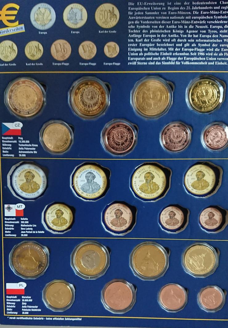 Bild 3: Sonderprägungen der EURO-Münzentwürfe  CZ / PL / HU / SI / CY