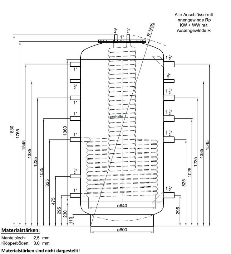 Hygiene Kombispeicher 800L 2 WT, 90° Anschlüsse Für Heizung Solar - Durchlauferhitzer & Wasserspeicher - Bild 1