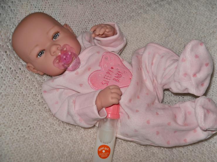 Bild 6:  Arias Babypuppe Svea 42 cm Baby Puppen Vollvinyl mit Fläschchen NEU