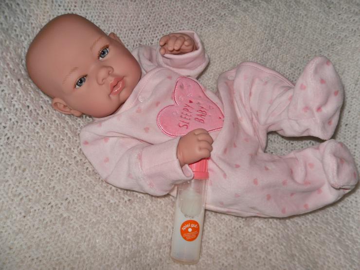 Bild 5:  Arias Babypuppe Svea 42 cm Baby Puppen Vollvinyl mit Fläschchen NEU