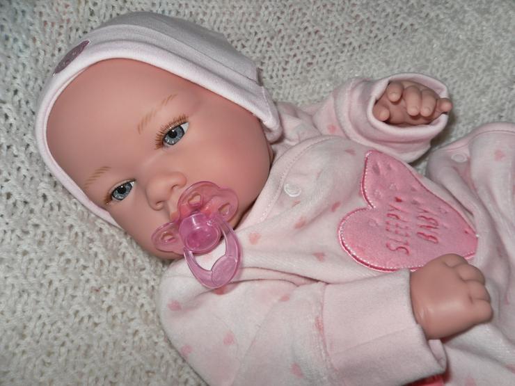 Bild 9:  Arias Babypuppe Svea 42 cm Baby Puppen Vollvinyl mit Fläschchen NEU