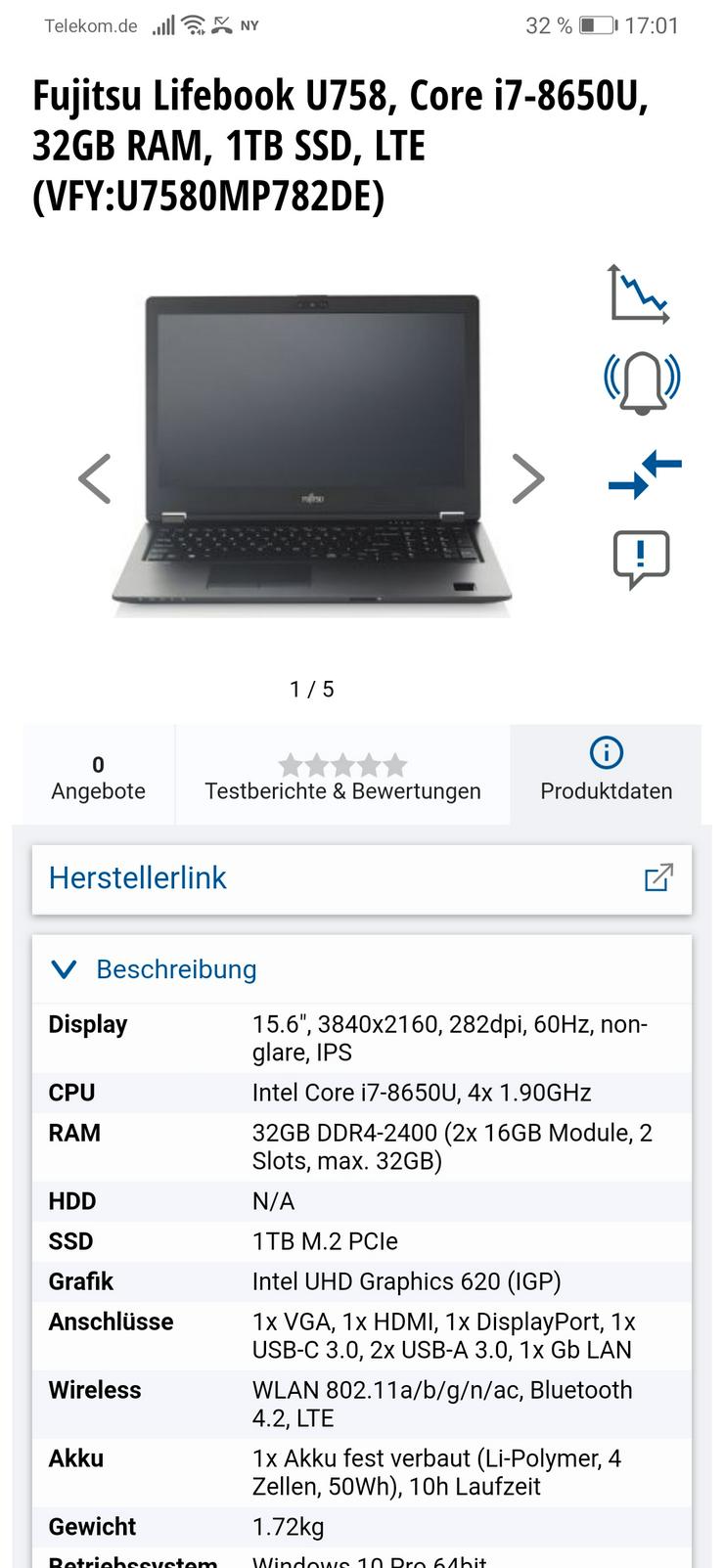  Fujitsu Lifebook U758, Core i7-8650U, 32GB RAM, 1TB SSD - Notebooks & Netbooks - Bild 3