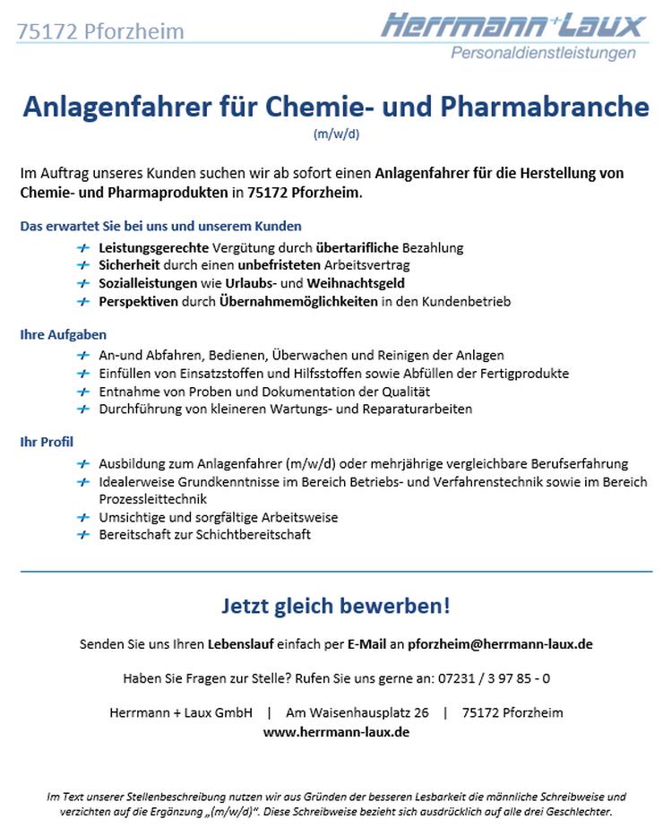 Anlagenfahrer für Chemie- und Pharmabranche (m/w/d) in Pforzheim  - Weitere - Bild 1
