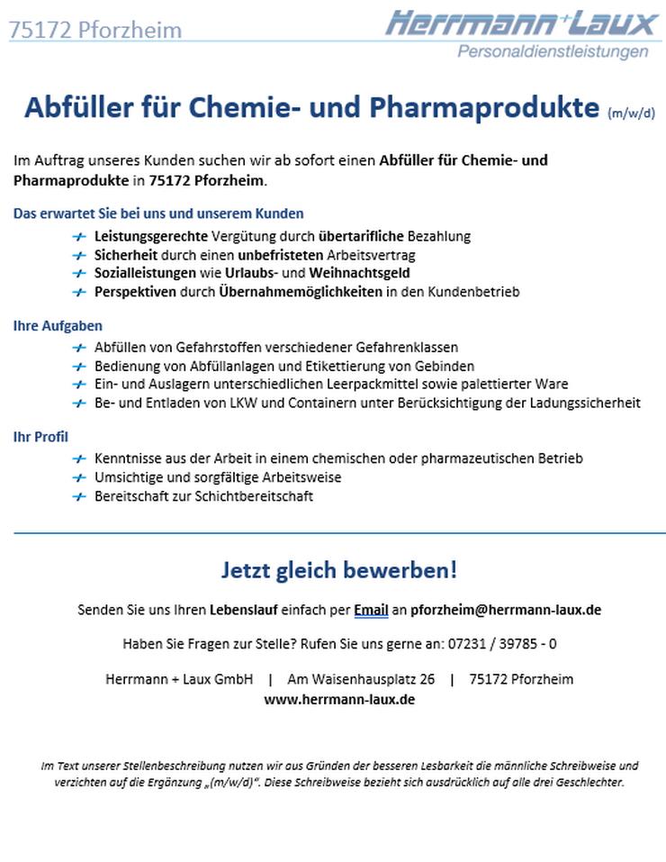Abfüller für Chemie- und Pharmaprodukte (m/w/d)