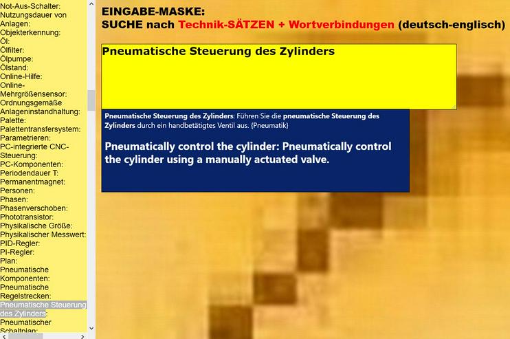 Uebersetzer Texte/ Saetze englisch-deutsch: Software/ Prozess-Beschreibung/ Maschinebauzeichnung