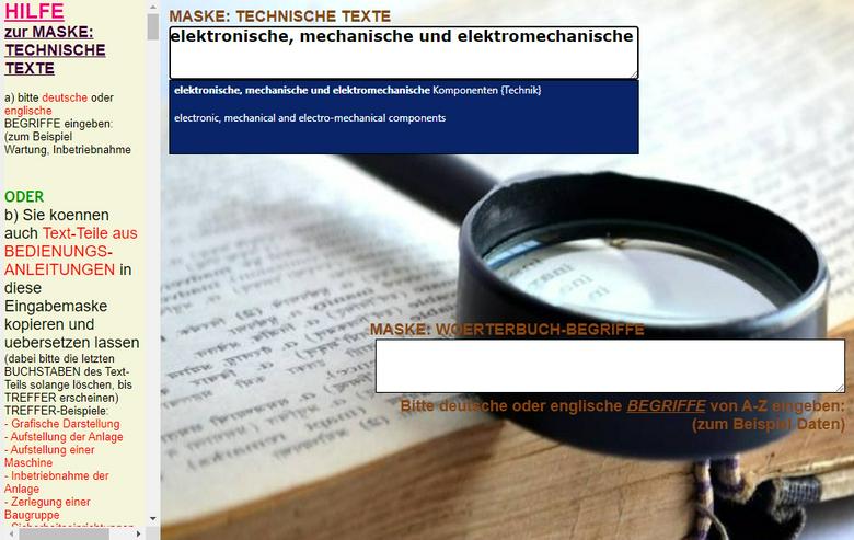 Bild 1: Sprachlernsoftware: technische Inhalte/ Texte/ Saetze uebersetzen