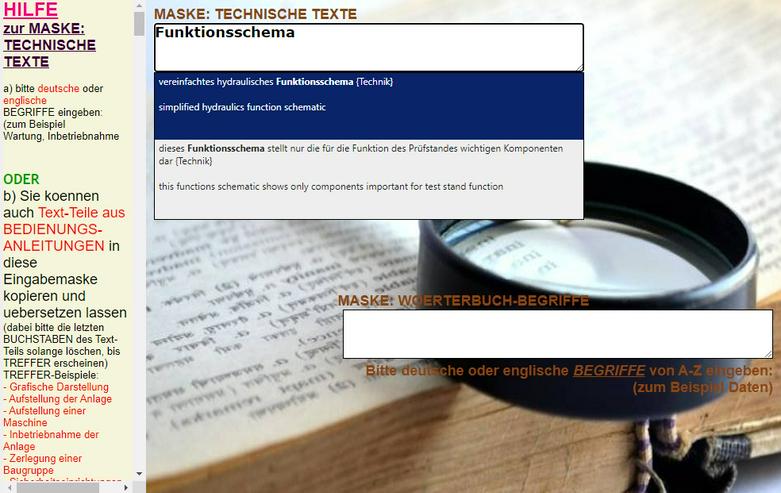 Bild 3: Sprachlernsoftware: technische Inhalte/ Texte/ Saetze uebersetzen