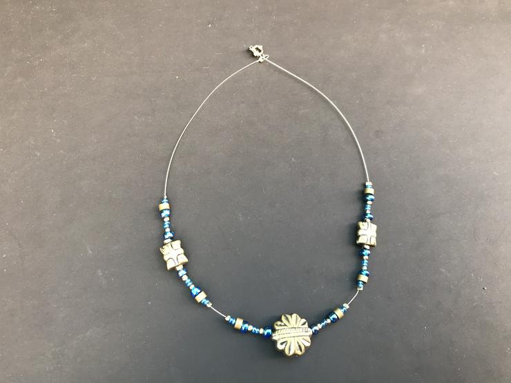 Kette blau bronzefarben (auch zu verschicken) - Halsketten & Colliers - Bild 1