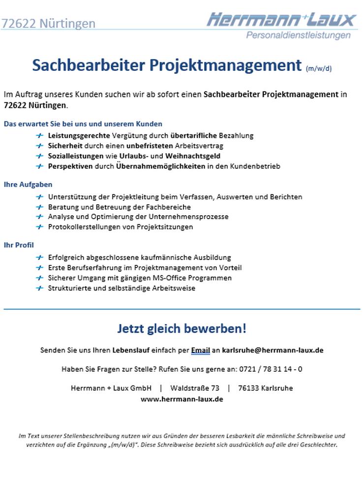 Sachbearbeiter Projektmanagement (m/w/d)