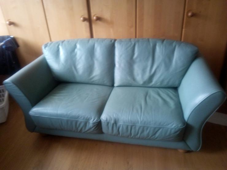 türkisfarbenes Echtledersofa 2er-Sitzer