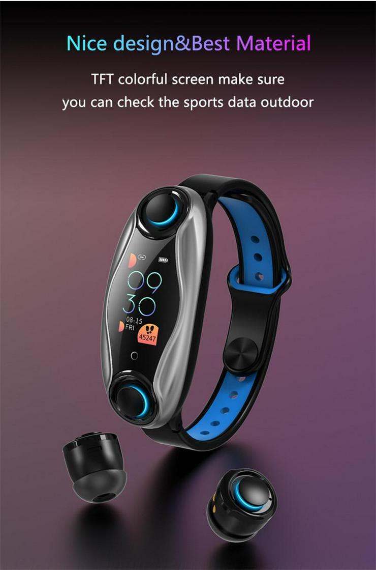 Fitness Armband Drahtloser Bluetooth Kopfhörer 2 In 1 Bluetooth 5 - Herren Armbanduhren - Bild 7