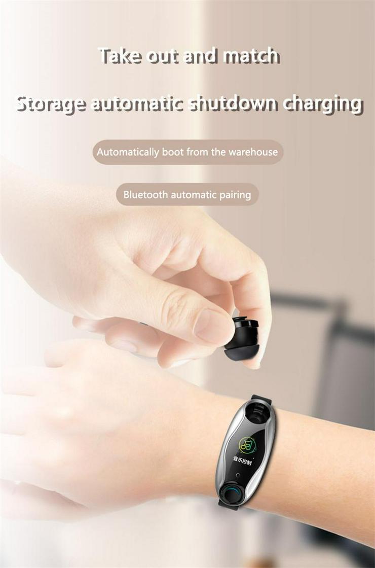 Fitness Armband Drahtloser Bluetooth Kopfhörer 2 In 1 Bluetooth 5 - Herren Armbanduhren - Bild 11
