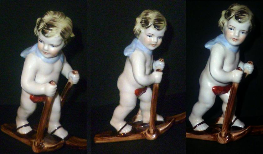  Neundorf Porzellanfigur Kind auf Skiern, selten - Figuren - Bild 3