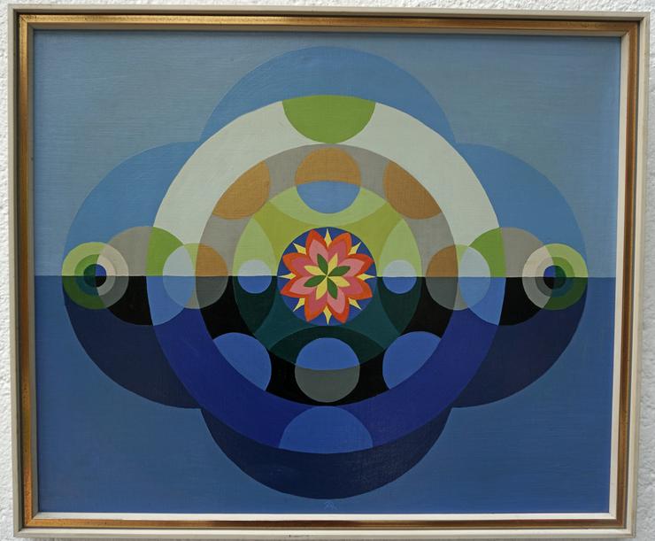 Sonne mit Planeten - Mandala (A. Rasko 1974), Öl auf Leinwand gerahmt