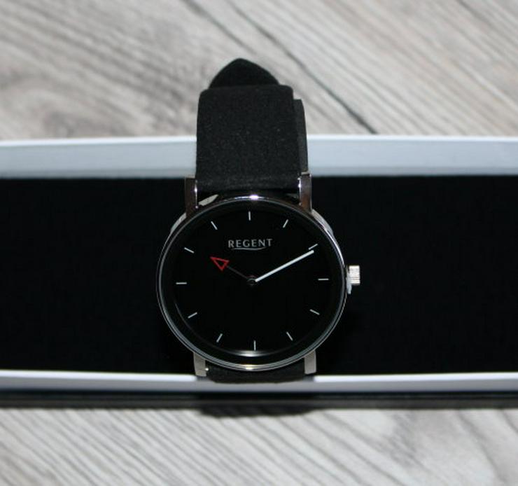 Regent BA-630 Damen Armbanduhr Analog Damenuhr schwarz Quartz Microfaser Textilarmband NEU - Damen Armbanduhren - Bild 1