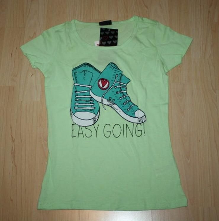 Mädchen Kurzarm T-Shirt Sneaker Kinder Kurzarmshirt Schuhe Girl Baumwolle grün Gr. 146/152 NEU