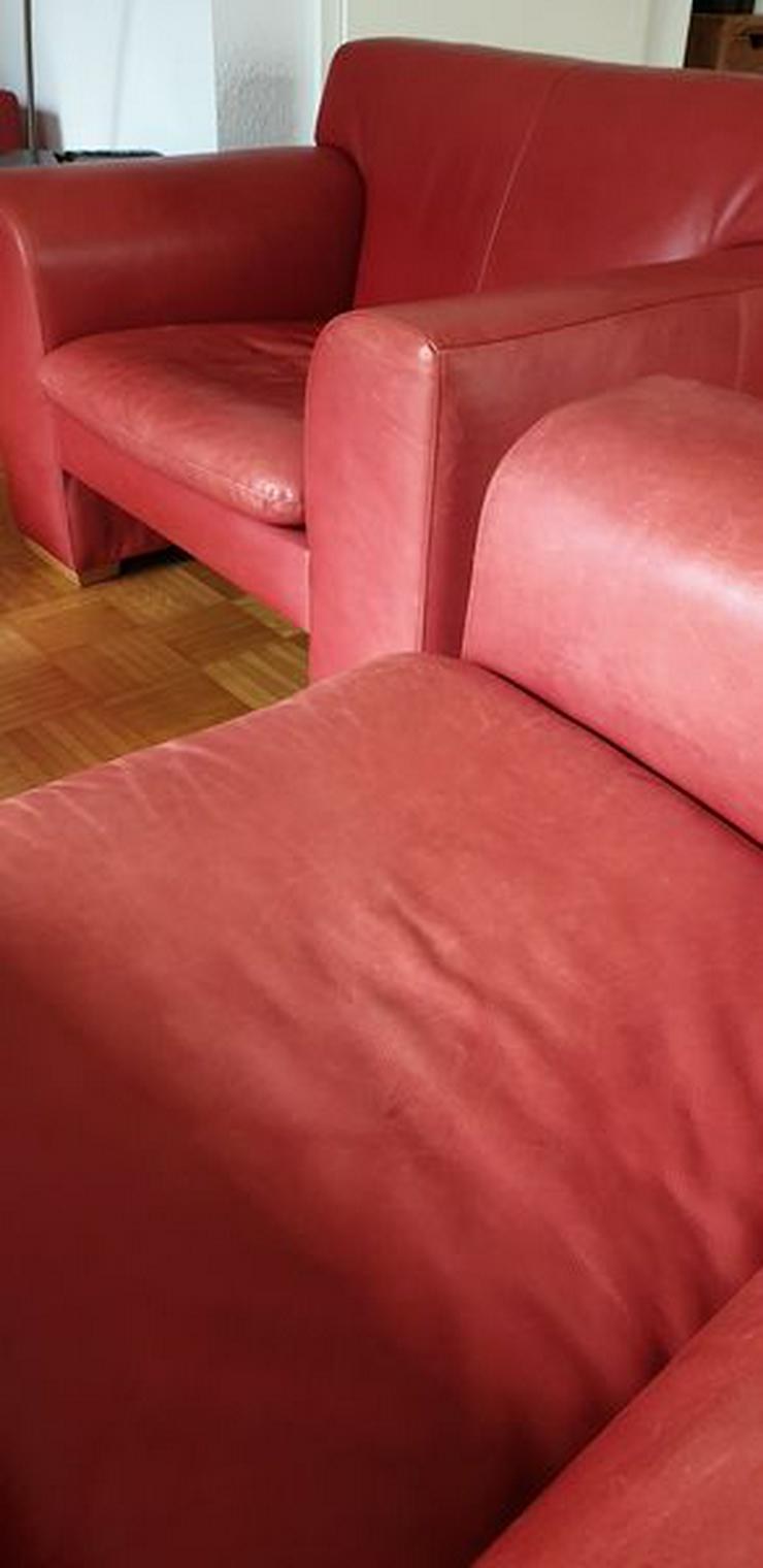 Machalke 2 Design-Sessel mit Hocker in rotem Echtleder 