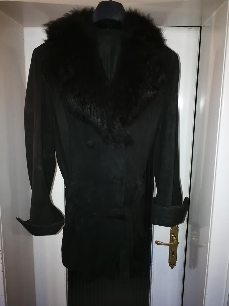 Velourleder Jacke schwarz mit Lammfellkragen - Größen 36-38 / S - Bild 1